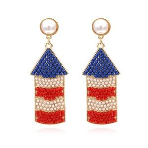 New Firecracker Rhinestone Earrings, July 4th Earrings, Patriotic Earrings